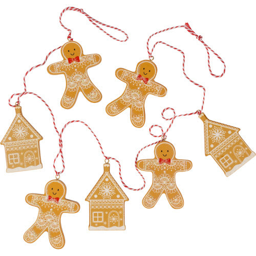 Gingerbread Men & Houses Wood Garland