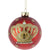 Matte red glass ball with glittered gold crown and bee icon orn 12