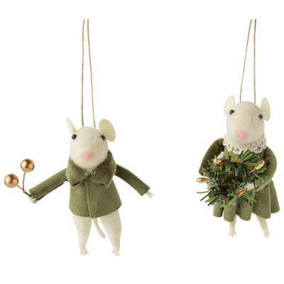 Felt Girl Mouse in Green Velvet Dress Ornament