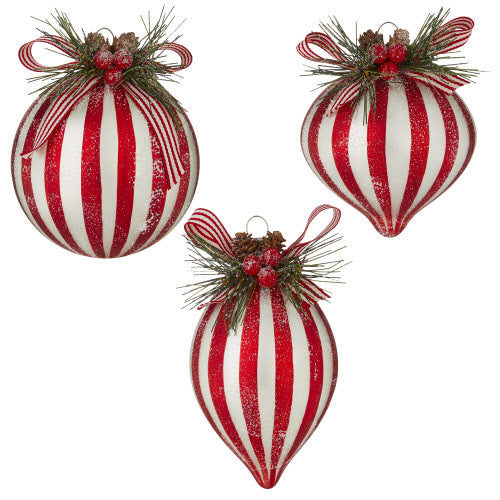 Peppermint Striped Glass Ball Ornament  | Putti Christmas Celebrations 