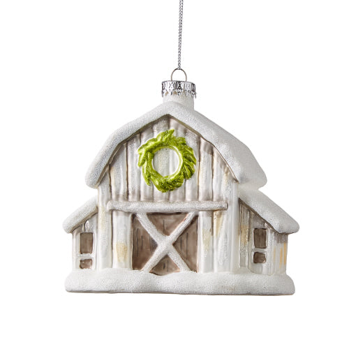 White Winter Barn Glass Ornament | Putti Christmas Canada 