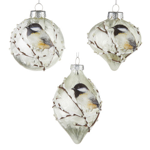 RAZ Imports Chickadee Glass Ornament | Putti Christmas Canada 