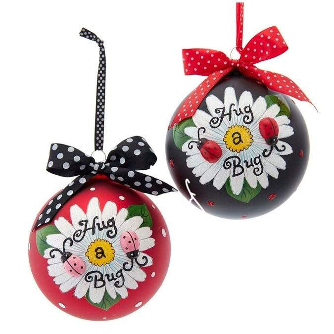 Kurt Adler Ladybug "Hug a Bug" Glass Ball Ornament  | Putti Christmas Canada