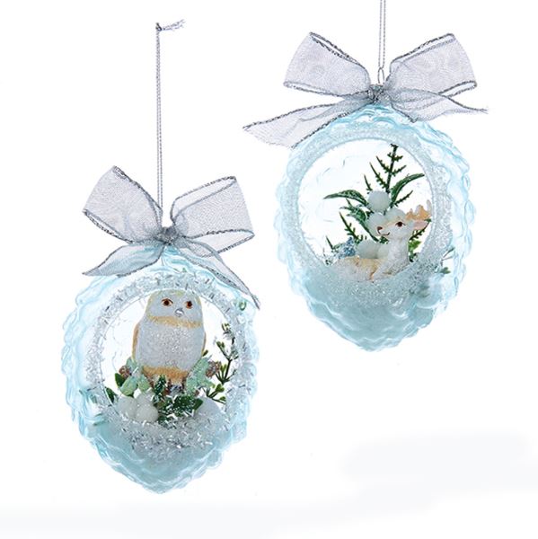 Kurt Adler Owl and Reindeer Pinecone Glass Ornaments