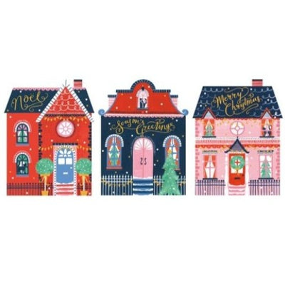 Trio of Christmas Houses Boxed Greeting Cards