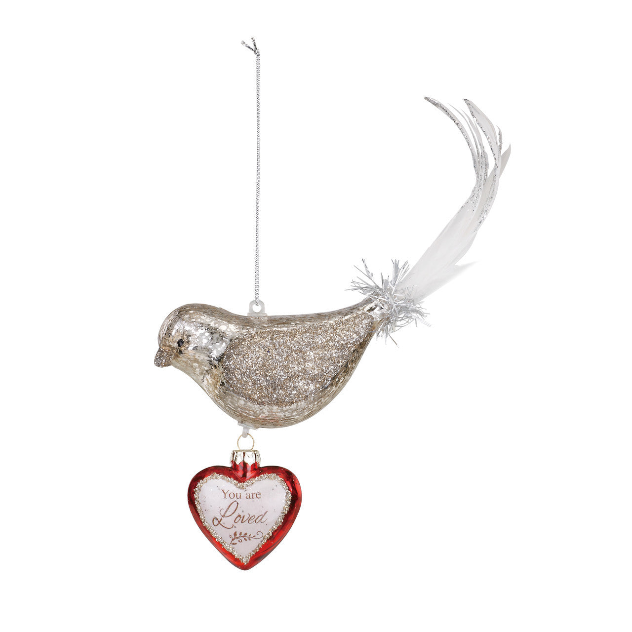 Demdaco Bird Dangle Heart Glass Ornament - Loved | Putti Christmas 