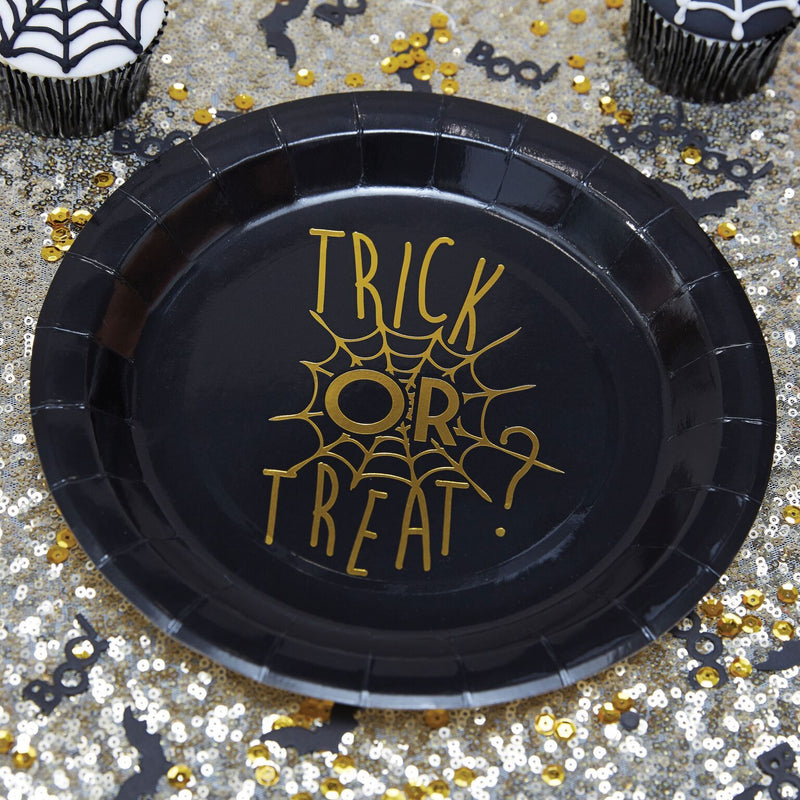  Gold Foiled "Trick or Treat" Halloween - Paper Plates, GR-Ginger Ray UK, Putti Fine Furnishings