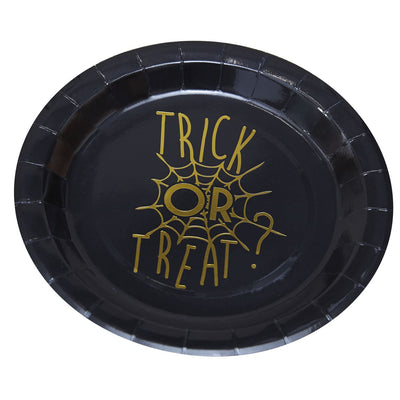 Gold Foiled "Trick or Treat" Halloween - Paper Plates, GR-Ginger Ray UK, Putti Fine Furnishings