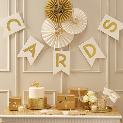 Ivory and Metallic Gold "Cards" Bunting, GR-Ginger Ray UK, Putti Fine Furnishings