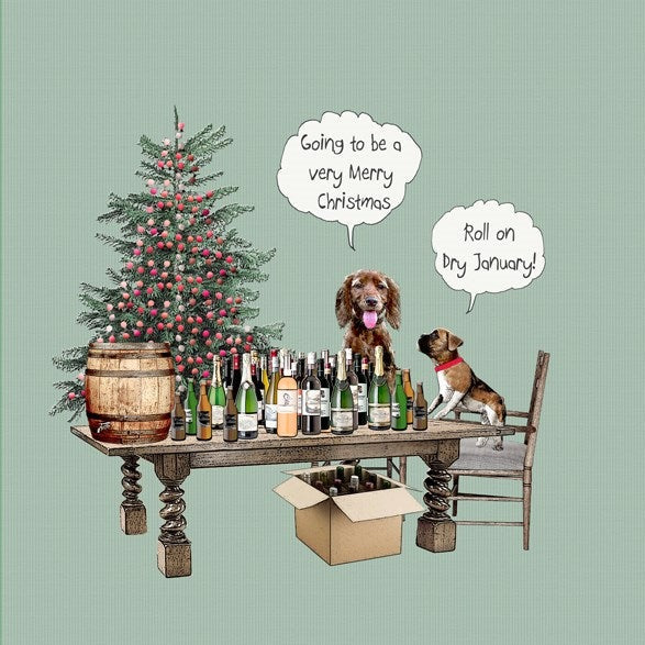  Sally Scaffardi Design"Very Merry Chrismas" Dogs and Wine Christmas Greeting Card