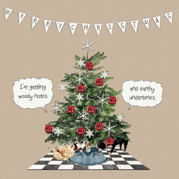  Sally Scaffardi Design "Merry Chrismas" Dogs and Tree Christmas Greeting Card