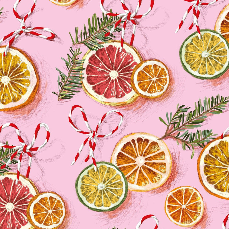 Noi Oranges on Pink Christmas Greeting Card | Putti Christmas 
