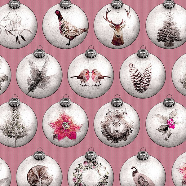 Sally Scaffardi Design Pink Baubles Christmas Greeting Card | Putti Christmas 