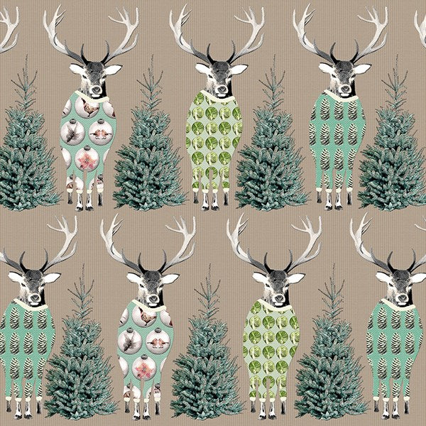 Patterned Reindeer with Trees Christmas Greeting Card