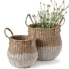  Two Tone White and Natural Tall Baskets, TAG-Design Home Associates, Putti Fine Furnishings